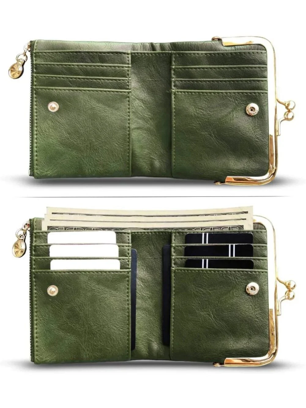 Compact RFID Women's Wallet - Vintage Leather Bifold Coin Purse with Zipper